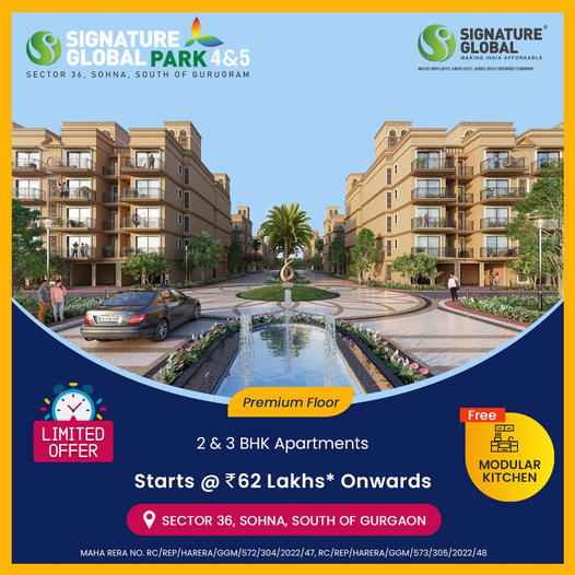 Book today & get instant benefits of luxury modular kitchen at Signature Global Park 4 & 5 in Sector 36, Sauth of Gurgaon Update