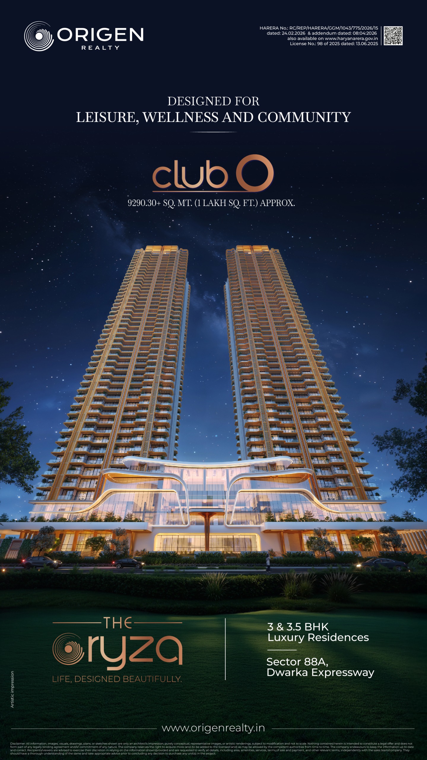Discover The Oryza's Club O Amenities in Sector 88A || Experience Leisure at Club O by Origen Realty || Explore Club O: Wellness and Community Focused Update