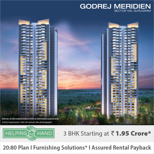 Book 3 BHK home starting  Rs 1.95 Cr at Godrej Meridien, Gurgaon Update