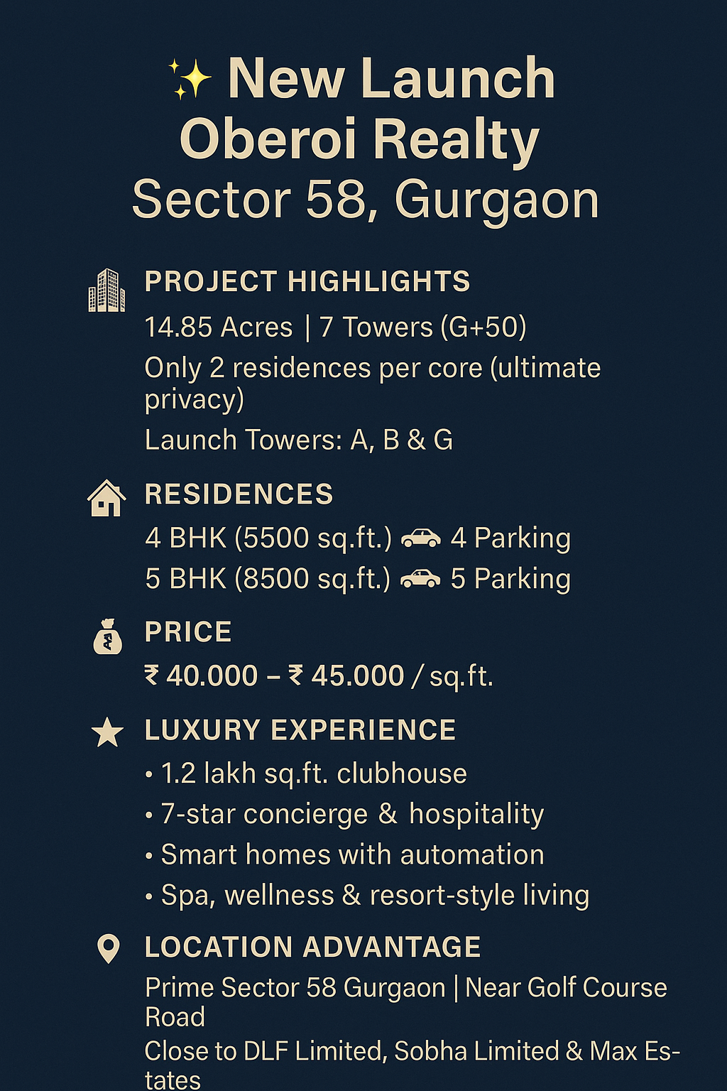 New Launch in Sector 58, Gurgaon – Discover Oberoi Realty || Exclusive Launch: Oberoi Realty's Sector 58 Marvel || Secure Your Luxury Residence in Oberoi Realty Sector 58 Update
