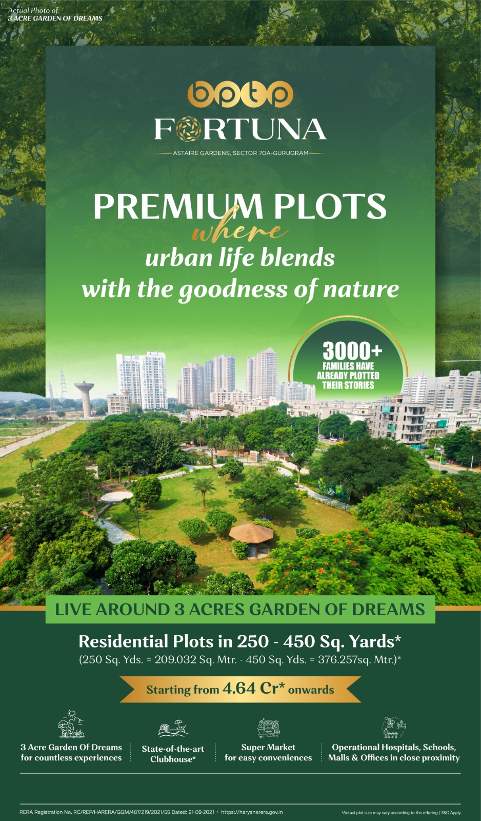 Residential plots price starts Rs 4.64 Cr at BPTP Fortuna in Sector 70A, Gurgaon Update