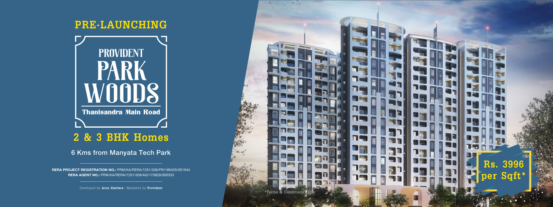 Pre launching of 2 & 3 bhk homes at Rs. 3996 per sq.ft. at Provident Park Woods Bangalore Update