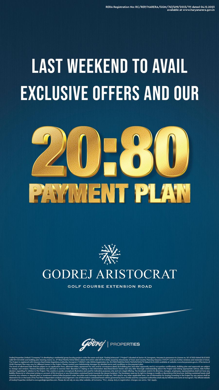 Last Weekend Exclusive at Godrej Aristocrat, Only with 20:80 Payment Plan Update