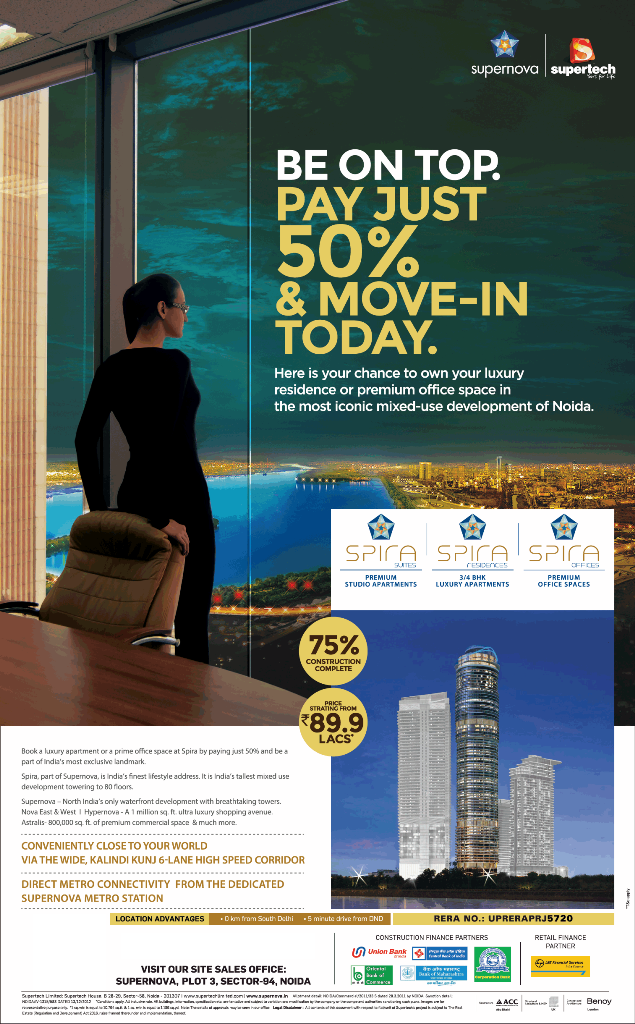 Pay just 50% & move-in today at Supertech Supernova Spira Residences, Noida Update