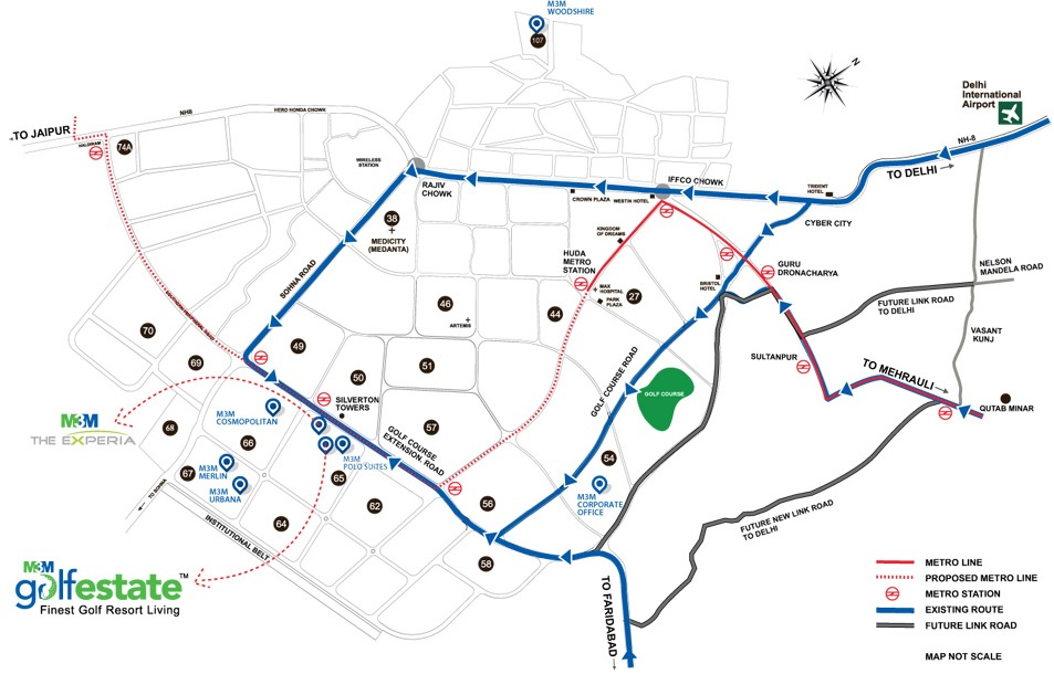 Location map of M3M Golf Estate in Sector 65, Gurgaon Update