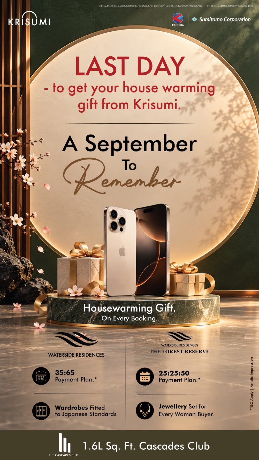 Last Day for Housewarming Gift at Krisumi || Secure Your Gift Today at Krisumi || Final Chance for Krisumi Gift Offer Update