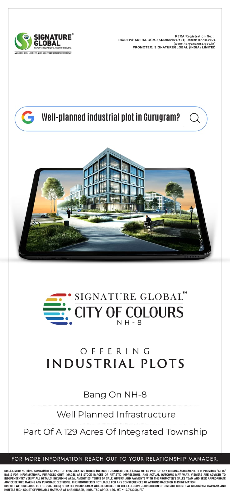 Discover Industrial Plots in Gurugram, Signature Global, City of Colours NH-8 Update