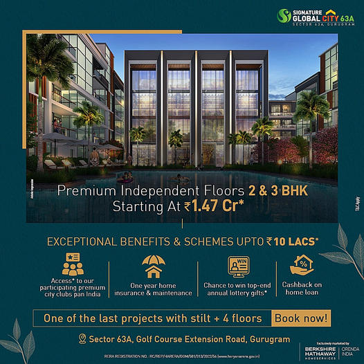 Premium independent floors Rs 1.47 Cr at Signature Global City 63A, Gurgaon Update