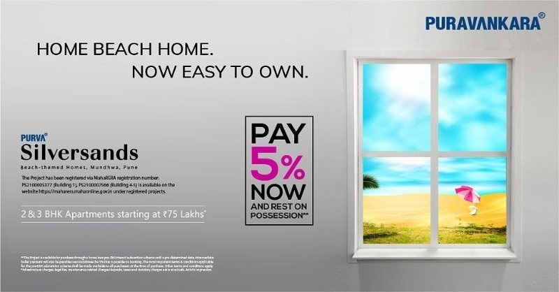 Pay 5% now & rest on possession at Purva Silver Sands in Pune Update