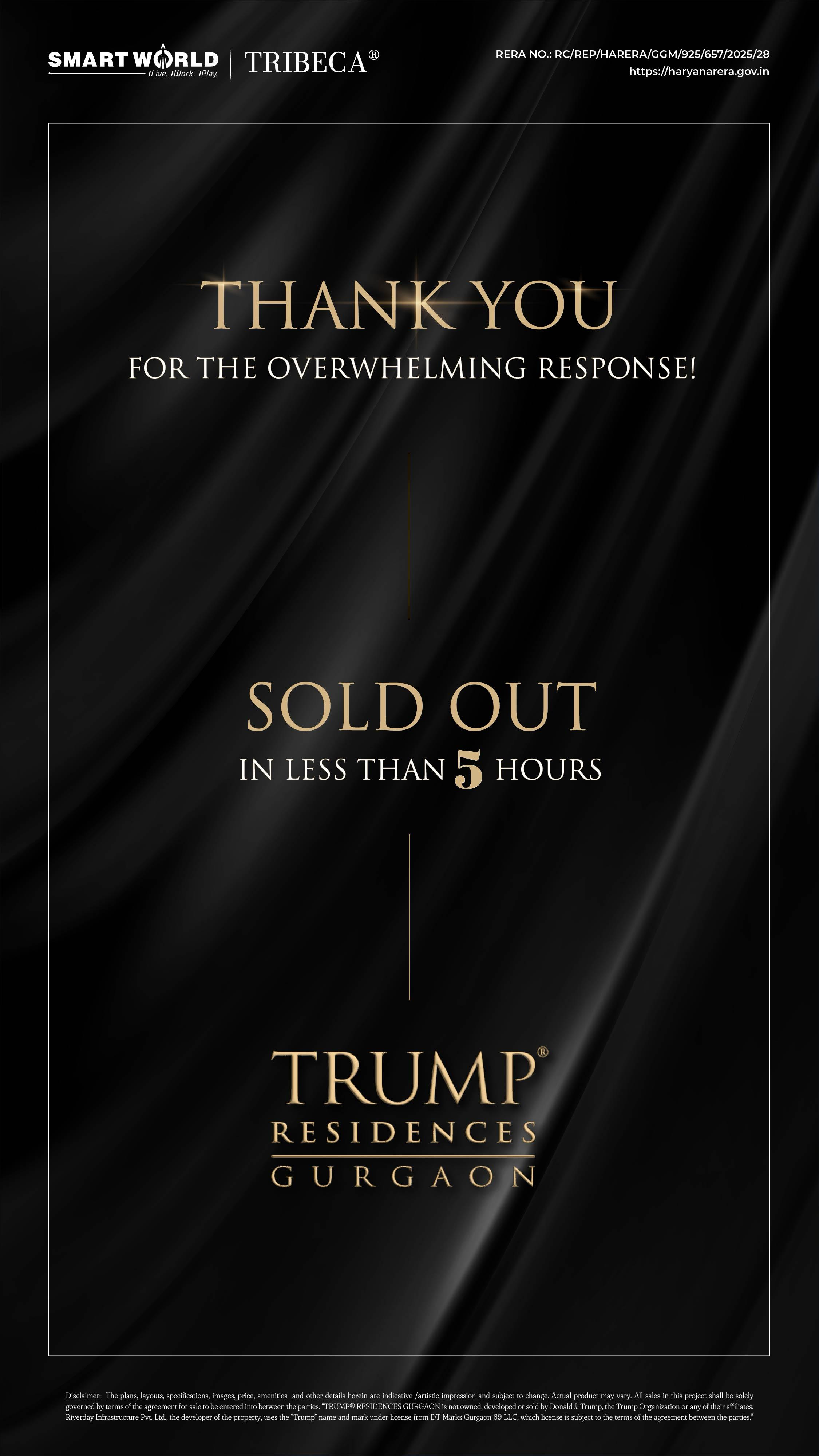 Smart World & Tribeca Launch Trump Residences in Gurgaon, Sold Out in 5 Hours Update
