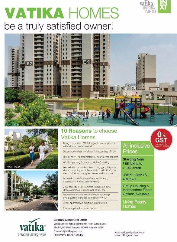 Home buyers now be a truly satisfied owner at Vatika Homes Update