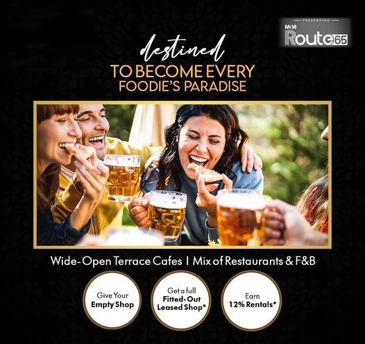 Wide-open terrace cafes and mix of restaurants, F&B at M3M Route 65, Gurgaon Update