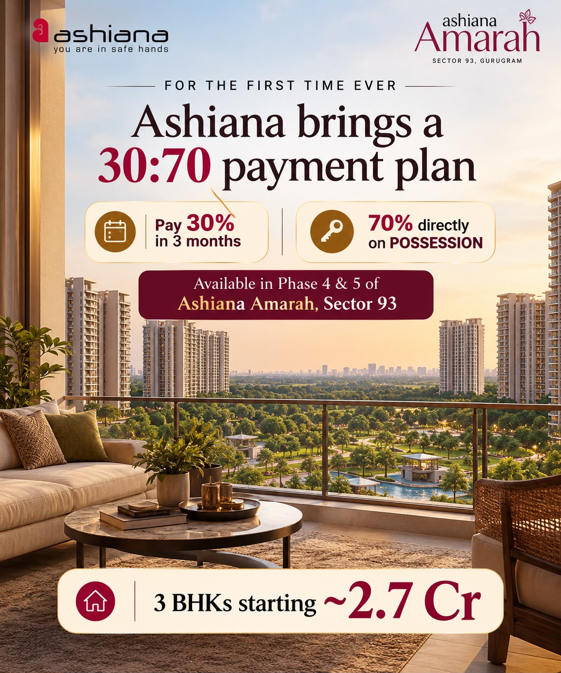 Explore Our 30:70 Payment Plan || New Payment Plan at Ashiana Amarah || Secure Your Dream Home Today Update