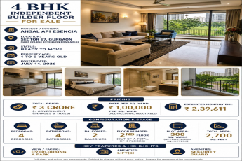 Ready to Move 4 BHK at Ansal API Esencia || Prime 4 BHK in Sector 67, Gurgaon || Luxury Living: 4 BHK Builder Floor